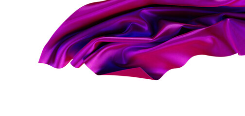Close-up of a luxurious silk fabric with vibrant magenta and purple hues, perfect for design and backgrounds, isolated o