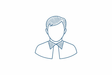Simple blue line drawing of a man s head and shoulders