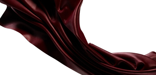 Abstract and elegant representation of a flowing, burgundy-colored fabric against a white backdrop....