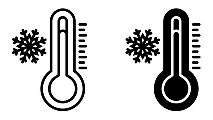 Cold temperature icon set. Simple minimalist style illustration of a thermometer with a snowflake, depicting cold weather and temperature, isolated on white background.