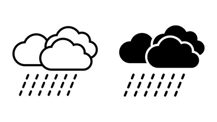 Heavy Rain icon set. Illustration of cloud with rain, black and white style. Symbol for weather forecast, isolated on white background. Simple graphic element.