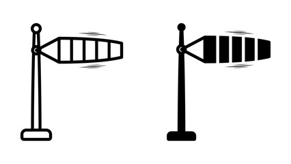 Wind direction icon set. A simple illustration of a wind direction indicator or windsock. Depicts a basic weather station instrument for measuring wind direction and speed.
