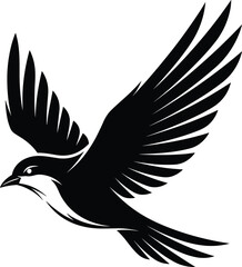Obraz premium Flying Bird Silhouette Illustration with Spread Wings and Detailed Feathers in Bold Black and White Graphic Style for Nature and Freedom Concepts
