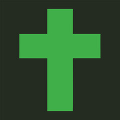 Obraz premium Green cross icon on dark background, minimal vector design for religious and spiritual symbols