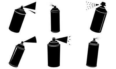 Collection of spray cans in various orientations and actions, illustrating usage and movement