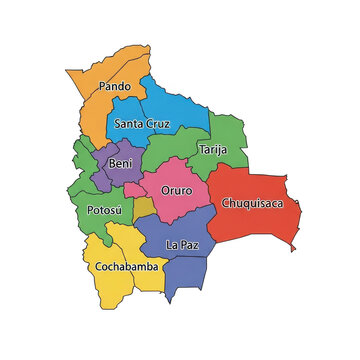 Colorful map of bolivian departments isolated on transparent background