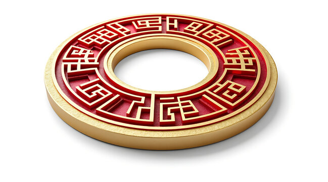 Red and gold circular Chinese seal with decorative maze pattern expressing festive luck