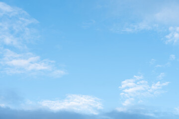 Obraz premium Sky, Blue, Background and Beautiful White Cloud.Panorama landscape clear blue sky with soft sunrise in spring morning for Nature background