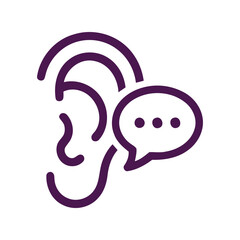 Listening ear vector icon with speech bubble, communication line art symbol isolated © azad