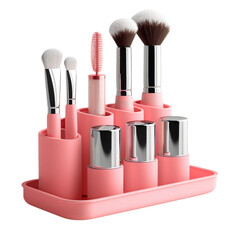 Makeup brushes and tools arranged on a holder