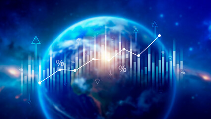 Naklejka premium Stock market business and exchange financial growth graph. Business chart data graph diagram, business trading graph investment growth, global trend arrow up and down.