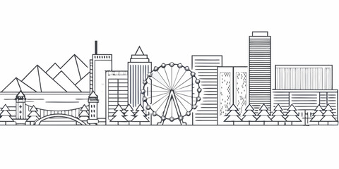 Linear skyline illustration featuring london landmarks and modern architecture