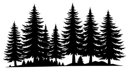 Naklejka premium Fir trees Black Silhouette vector,Pine trees skyline silhouette