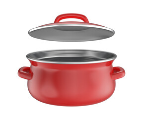 Empty red cooking pot with lid on transparent background