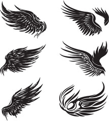 Fototapeta premium Set of six black eagle wings in flight isolated on white background vector illustration dynamic motion art 