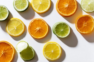 Obraz premium Bright Citrus Fruit Slices Arranged in a Stunning Pattern with Shadows