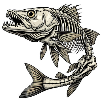snook fish skeleton illustration with vintage style for fishing logo or apparel design