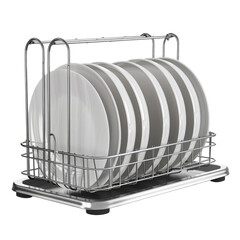 Dish rack with clean plates ready for drying