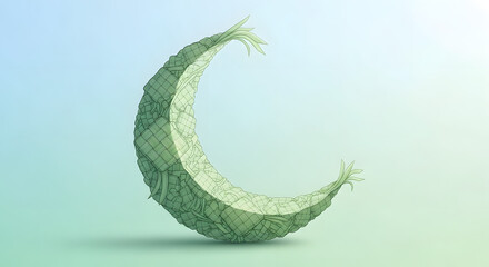 Obraz premium Green Crescent Moon Shape Made of Leaves.