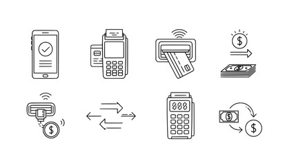 Money Transfer and Mobile Payment Icon Set Vector