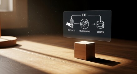 Glass Sign with Diagram on Wooden Table.