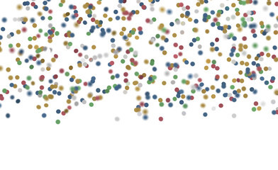 Obraz premium Abstract colorful confetti dots falling from top to down on white background. Celebration, joy, happiness, party, holida