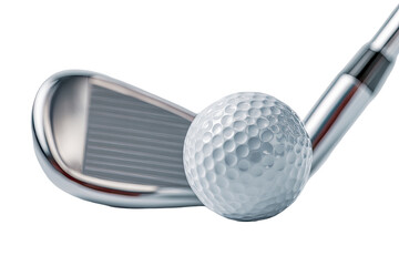 Close-up of golf club iron head contacting golf ball