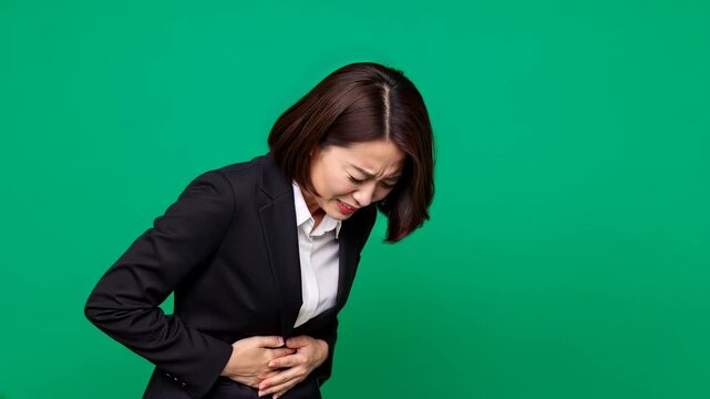 腹痛・若い女性　クロマキー合成用素材
