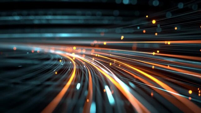Flie&szlig;ende Datenstr&ouml;me in futurischem Neonlicht