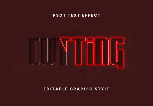 Red Neon Split Cutting Laser Cut Text Effect