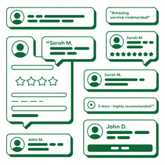 Customer testimonials and reviews flat vector icon set
