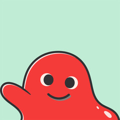 Playful Red Blob Character Greeting in a Minimalist Design Environment © Art