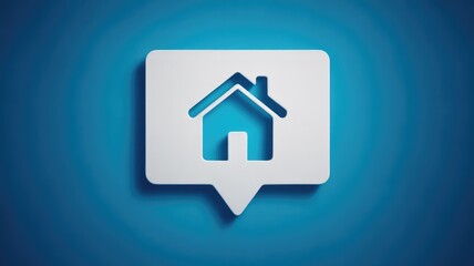Obraz premium Modern house icon in speech bubble on blue background