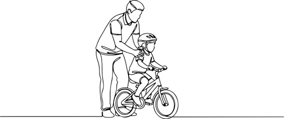 Fototapeta premium Father teaching son to ride bicycle