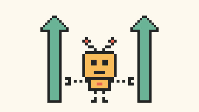Robot robotic or ai humanoid cartoon business enginner concept with bot,toy,artificial intelligence,pixel,8 bit,background.
