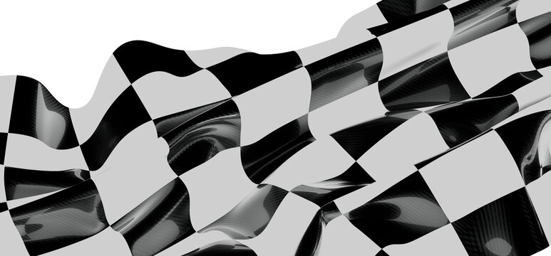 Dynamic image of a black and white checkered flag billowing in the wind, representing victory and speed, perfect for rac
