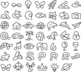 Obraz premium Minimalist continuous one line art icons set for branding and logo design