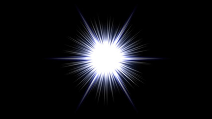 Bright starburst against black background with radiating light beams