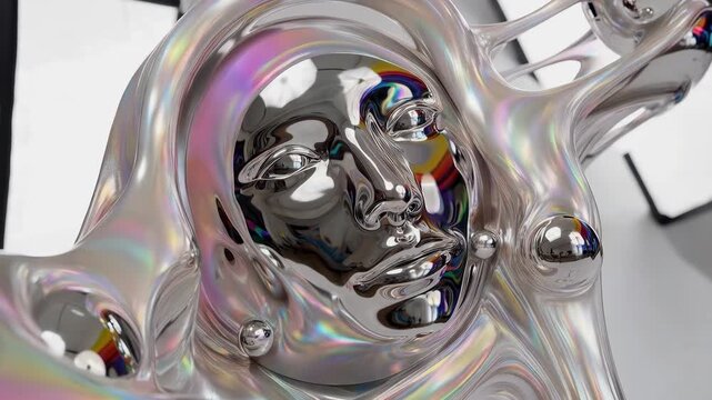 Abstract iridescent slime texture with chrome metallic spheres macro background holographic liquid viscous flow satisfying tactile aesthetic creative art