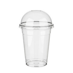 Clear plastic cup with dome lid isolated on transparent background