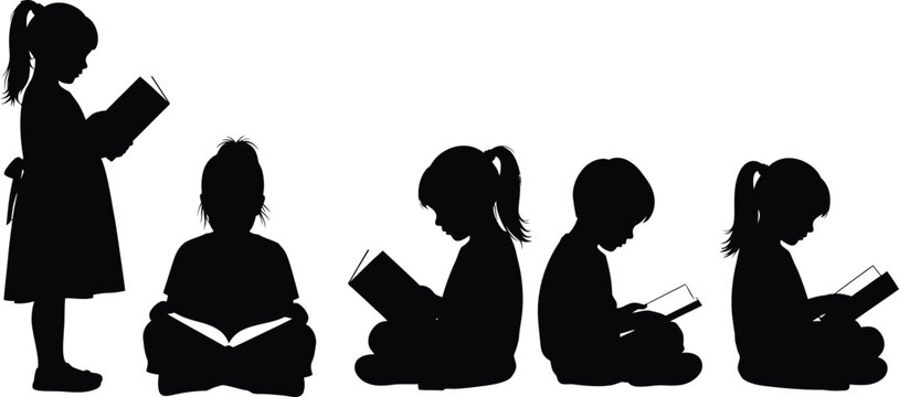 Silhouette of a teacher and students reading books in class