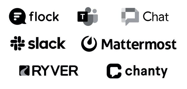 Communication platform logos including slack, google chat, microsoft teams