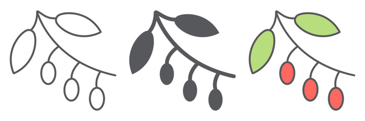 Coffee branch line icon, coffee and grain, coffee plant sign, vector graphics, a linear pattern on a white background.