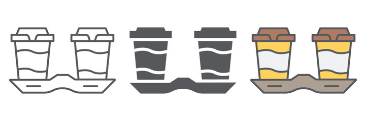 Take away coffee cups line icon, drink and caffeine, coffee tray sign, vector graphics, a linear pattern on a white background.