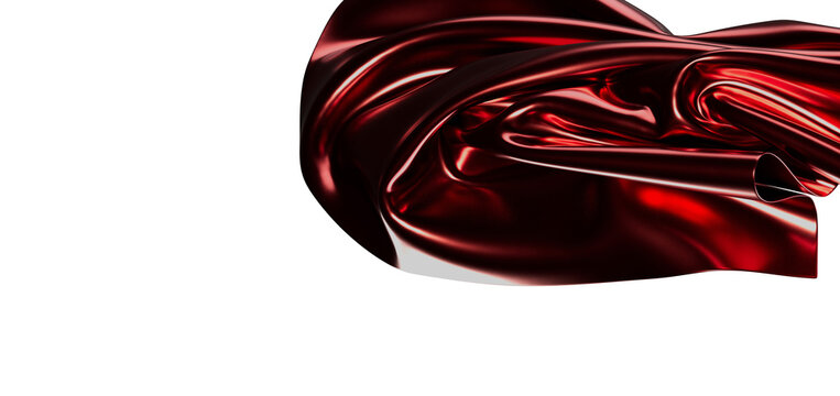 Dynamic image of flowing red metallic fabric with highlights and shadows, perfect for artistic and