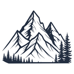 Obraz premium Mountain Silhouette with Pine Trees in Minimalist Forest Landscape