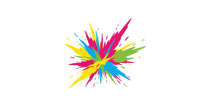 Vibrant splash illustration of colorful paint splatters from various directions in a dynamic explosion viewed from directly above