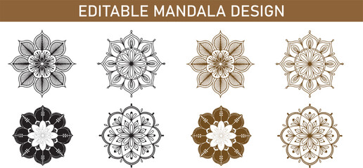 Editable mandala design elements with various patterns and colors  decorative floral shapes  vector graphics © tara