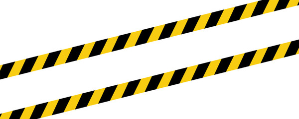 Warning tape with yellow and black diagonal stripes. Warn stop seamless line. Yellow and black caution tape border.