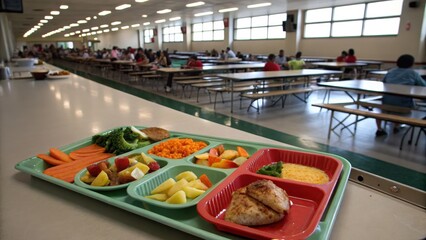 Obraz premium Healthy School Lunch Tray with Chicken and Mixed Vegetables